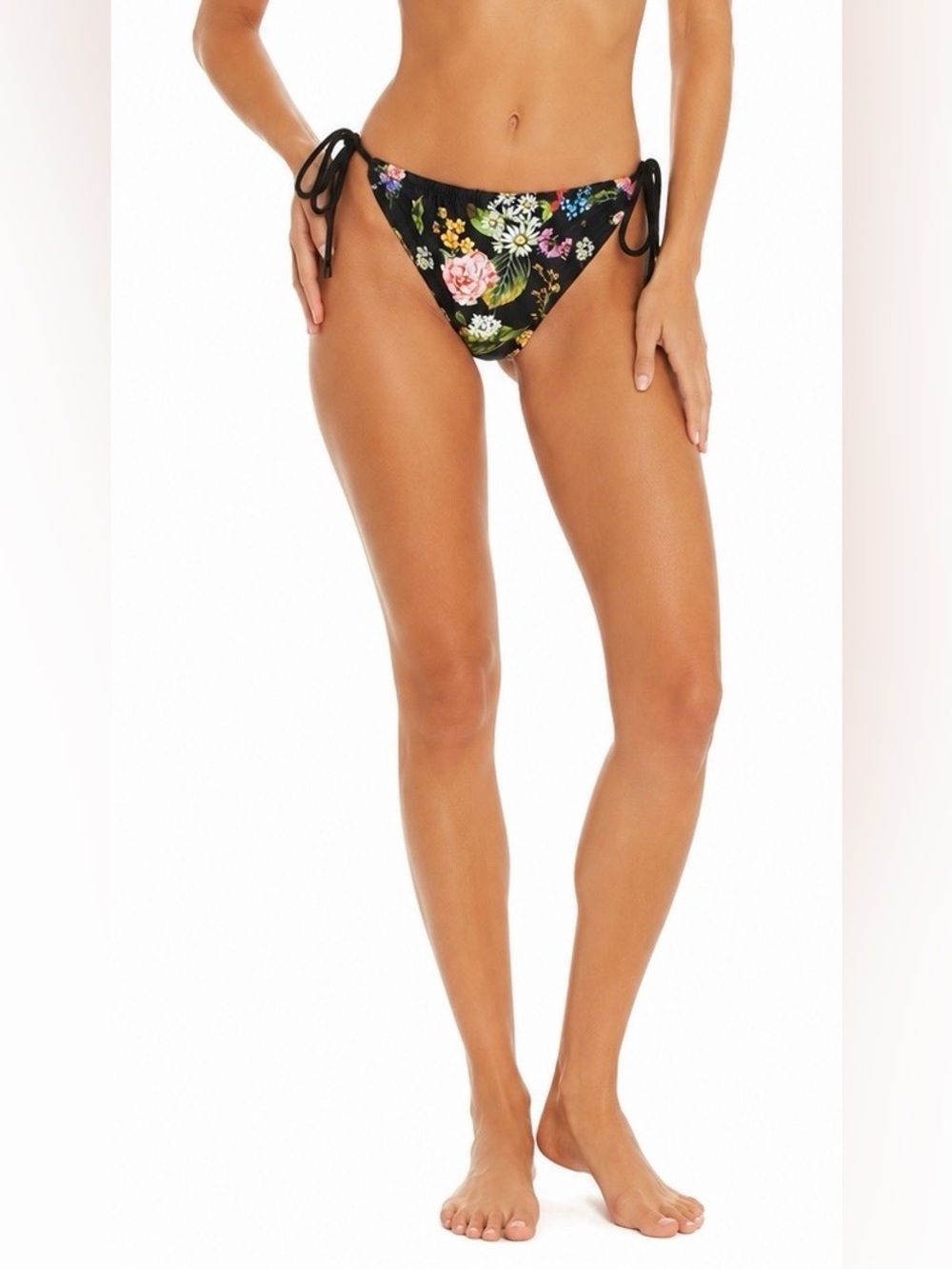NWT Agua Bendita Floral Side-Tie Bikini Bottoms in Black Botanical Print Size XL